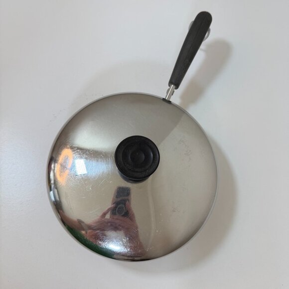 VTG Revere Ware 7 in Skillet Fry Pan SS Copper Bottom 1801 Clinton USA w/ Lid - Picture 4 of 16